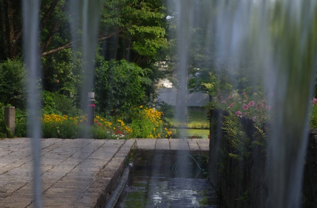 Beautiful park fountain and gardens in Fountain Inn, SC